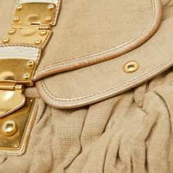 Miu Miu Beige/Gold Linen and Leather Coffer Satchel