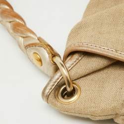 Miu Miu Beige/Gold Linen and Leather Coffer Satchel