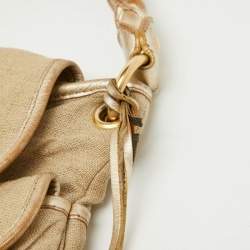 Miu Miu Beige/Gold Linen and Leather Coffer Satchel