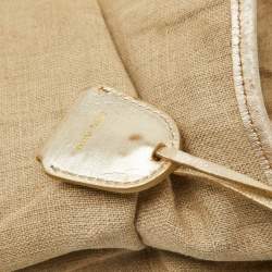 Miu Miu Beige/Gold Linen and Leather Coffer Satchel