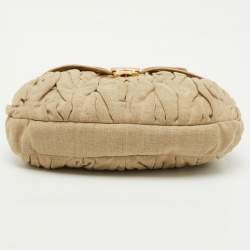Miu Miu Beige/Gold Linen and Leather Coffer Satchel