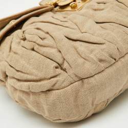 Miu Miu Beige/Gold Linen and Leather Coffer Satchel