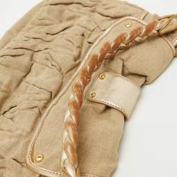 Miu Miu Beige/Gold Linen and Leather Coffer Satchel