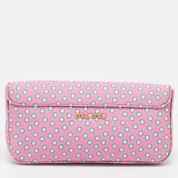 Miu Miu Pink Polka Fabric Bow Clutch