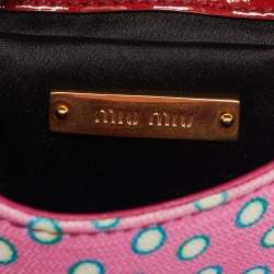 Miu Miu Pink Polka Fabric Bow Clutch