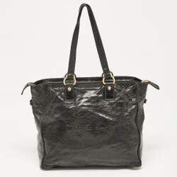 Miu Miu Black Glossy Leather Front Pocket Tote