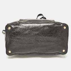 Miu Miu Black Glossy Leather Front Pocket Tote