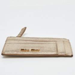 Miu Miu Metallic Gold Leather Zip Card Holder