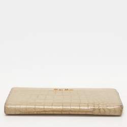 Miu Miu Light Green Croc Embossed Patent Leather Continental Wallet