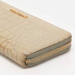 Miu Miu Light Green Croc Embossed Patent Leather Continental Wallet