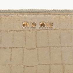 Miu Miu Light Green Croc Embossed Patent Leather Continental Wallet