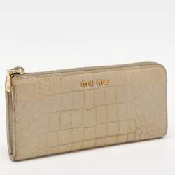 Miu Miu Light Green Croc Embossed Patent Leather Continental Wallet