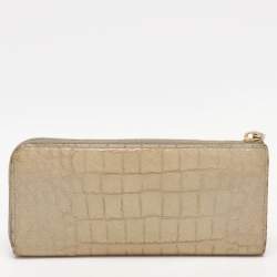 Miu Miu Light Green Croc Embossed Patent Leather Continental Wallet