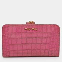 Miu Miu Pink Leather and Croc Embossed Patent Leather French Wallet