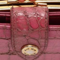 Miu Miu Pink Leather and Croc Embossed Patent Leather French Wallet