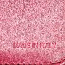 Miu Miu Pink Leather and Croc Embossed Patent Leather French Wallet