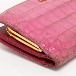 Miu Miu Pink Leather and Croc Embossed Patent Leather French Wallet