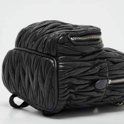 Pre Owned Miu Miu Black Matelassé Leather Mini Chain Crossbody Bag