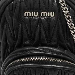 Pre Owned Miu Miu Black Matelassé Leather Mini Chain Crossbody Bag