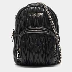 Pre Owned Miu Miu Black Matelassé Leather Mini Chain Crossbody Bag