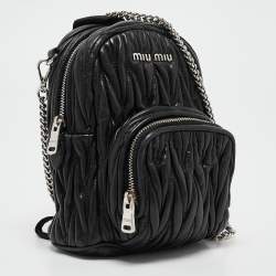 Pre Owned Miu Miu Black Matelassé Leather Mini Chain Crossbody Bag
