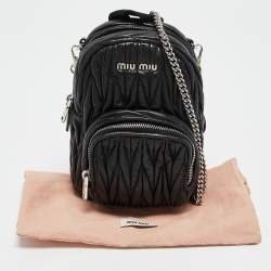 Pre Owned Miu Miu Black Matelassé Leather Mini Chain Crossbody Bag