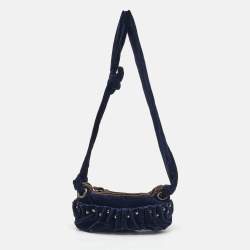 Miu Miu Navy Blue Velvet Studded Shoulder Bag