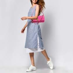 مملوكة مسبقًا Miu Miu Fuchsia Matelasse Leather Small Crystal Flap Shoulder Bag