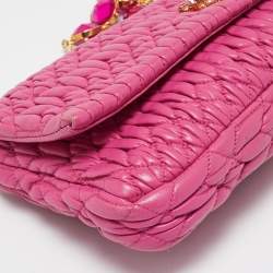 مملوكة مسبقًا Miu Miu Fuchsia Matelasse Leather Small Crystal Flap Shoulder Bag