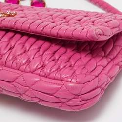 مملوكة مسبقًا Miu Miu Fuchsia Matelasse Leather Small Crystal Flap Shoulder Bag