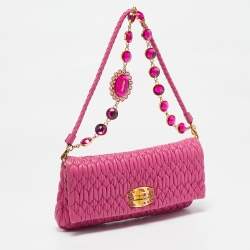 مملوكة مسبقًا Miu Miu Fuchsia Matelasse Leather Small Crystal Flap Shoulder Bag