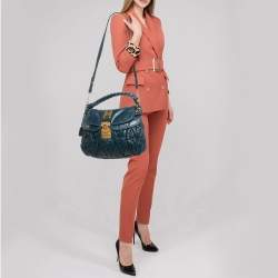 Miu Miu Dark Blue Matelassé Leather Coffer Hobo