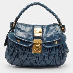 Miu Miu Dark Blue Matelassé Leather Coffer Hobo
