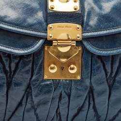 Miu Miu Dark Blue Matelassé Leather Coffer Hobo