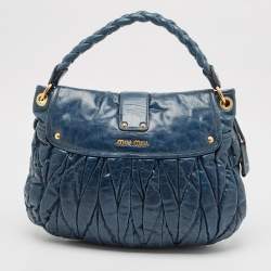 Miu Miu Dark Blue Matelassé Leather Coffer Hobo