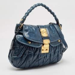Miu Miu Dark Blue Matelassé Leather Coffer Hobo