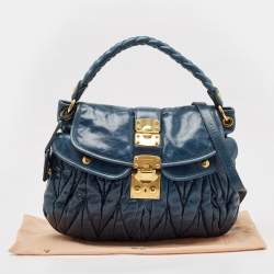 Miu Miu Dark Blue Matelassé Leather Coffer Hobo