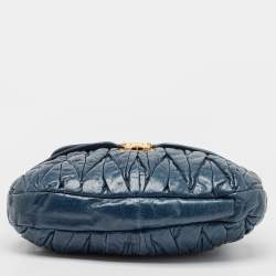 Miu Miu Dark Blue Matelassé Leather Coffer Hobo