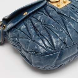 Miu Miu Dark Blue Matelassé Leather Coffer Hobo