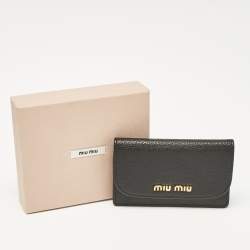 Miu Miu Black Leather Logo Flap Card Case