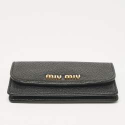 Miu Miu Black Leather Logo Flap Card Case