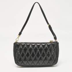 Miu Miu Black Quilted Vitello Shine Leather Pochette Bag