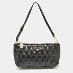 Miu Miu Black Quilted Vitello Shine Leather Pochette Bag