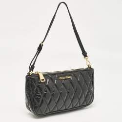 Miu Miu Black Quilted Vitello Shine Leather Pochette Bag