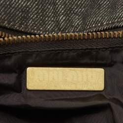 Pre Owned Miu Miu Brown Animal Print Calf Hair, Denim and Leather Tote