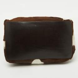 Pre Owned Miu Miu Brown Animal Print Calf Hair, Denim and Leather Tote