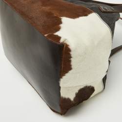 Pre Owned Miu Miu Brown Animal Print Calf Hair, Denim and Leather Tote