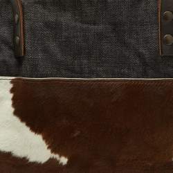 Pre Owned Miu Miu Brown Animal Print Calf Hair, Denim and Leather Tote