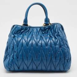 Miu Miu Blue Matelassé Leather Satchel