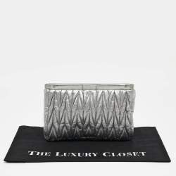 Pre Owned Miu Miu Silver Matelassé Leather Frame Clutch